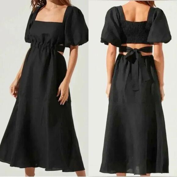 Astr Dresses & Skirts - ASTR The Label Angeles Puff Sleeve Cutout Linen Dress Black S NWT